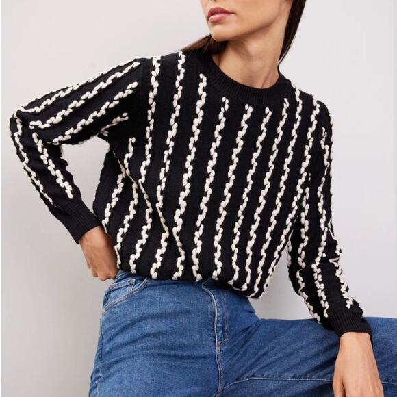 Jason Wu Black White Oversized Cable Knit Sweater MEDIUM Crew Soft Designer $380 - Picture 3 of 11